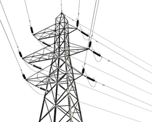 Sketch of high-voltage transmission towers and lines
