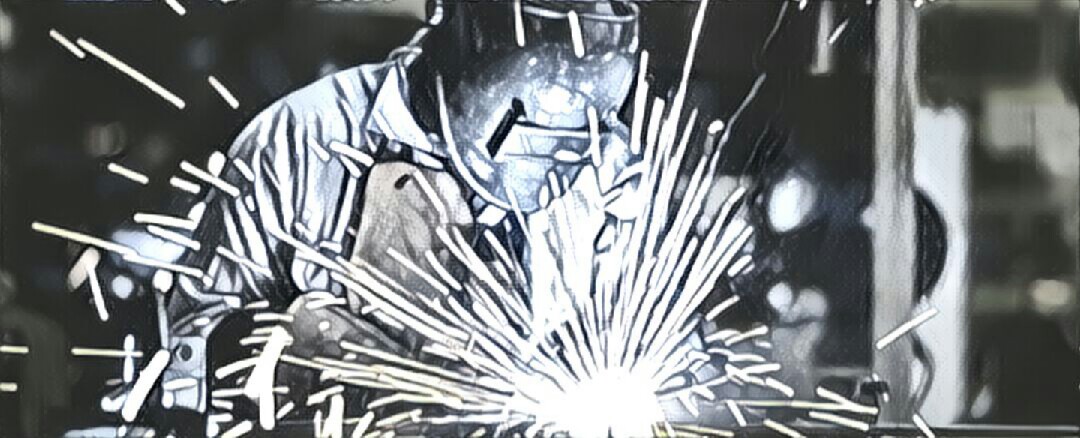 Sketch of a welder at work, sparks flying
